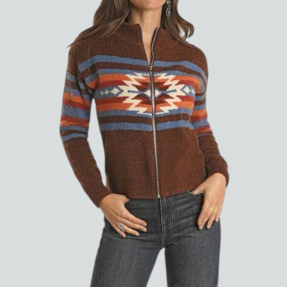 Panhandle Brown Aztec Knit Jacket